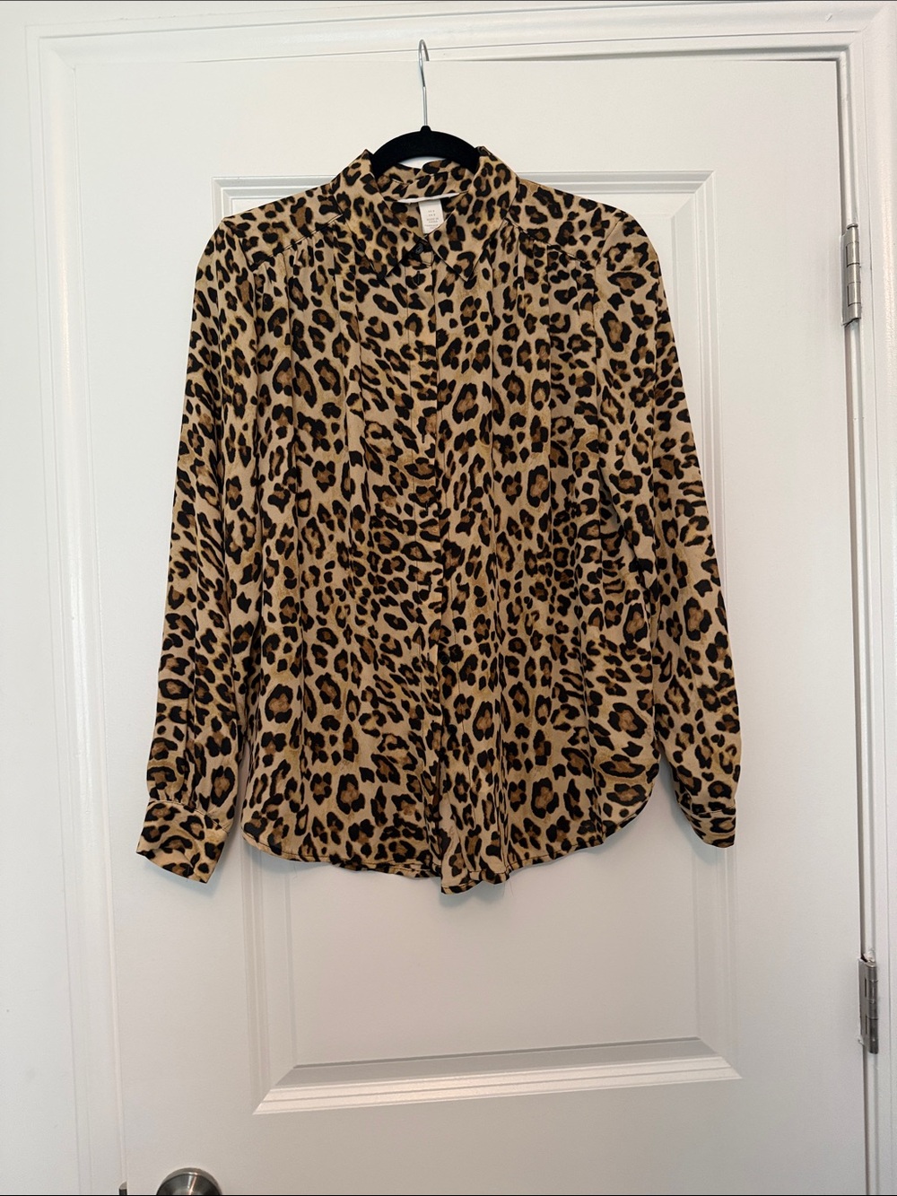 H&M Leopard Print Button-Down Blouse in Tan and Black